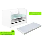 Pătuț bebe KLUPS Karolina II alb cu sertar și saltea cocos 120x60
