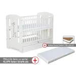 Pătuț bebe KLUPS Safari Giraffe alb cu sertar și saltea cocos 120x60