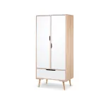 Dulap pentru copii Klups Sofie natur-alb cu sertar și bară haine