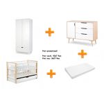 Set mobilier camera bebe Klups IWO alb natur cu patut, dulap si saltea