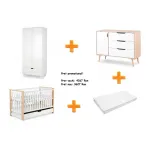 Set mobilier camera bebe Klups IWO alb natur cu patut, dulap si saltea