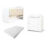 Set mobilier camera bebeluși Klups Karolina alb natur cu saltea