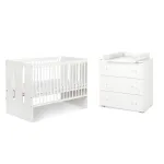 Set mobilier bebe Klups Paula alb cu patut, comoda si saltea 120x60