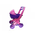 Carucior pentru papusa MyKids mov-roz, stabil, cu cos pentru accesorii
