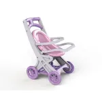 Carucior pentru papusa MyKids roz-mov, stabil, cu cos pentru accesorii