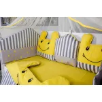 Lenjerie pentru patut bebe MyKids 11 piese gri-galben 120x60 cm