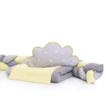 Lenjerie pentru patut bebe MyKids, 8 piese, cu baldachin, gri-galben, 120x60 cm