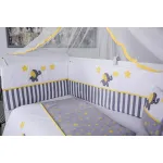 Lenjerie pentru patut bebe MyKids Elephant 9 piese gri-galben 120x60 cm