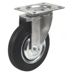 Roată pivotantă Renost 125 mm cu cauciuc negru și disc zincat