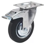 Roată pivotantă cu frână Renost 125 mm, cauciuc negru