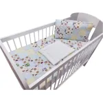 Lenjerie patut bebe MyKids 4 piese din bumbac 120x60, model multicolor maro