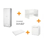 Set mobilier camera bebe Klups Nati alb-gri cu patut, comoda si saltea