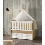 Pătuț bebe MyKids Esla Natur Alb 130x70 cu legănare și laterală culisabilă