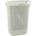 Coș de rufe Curver Knit 57L crem cu capac, 45,2x34,1x61,4 cm
