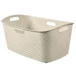 Coș de rufe Curver My Style 47L crem, aspect ratan, 60x39x28 cm