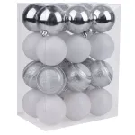 Set 24 globuri de Craciun alb-argintiu pentru brad, 6 cm, MagicHome