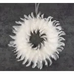 Coronita decorativa alba cu pene, suspendata, pentru Craciun, 35 cm