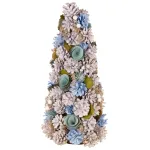 Brad decorativ de Craciun natural, ornamentat albastru, 40 cm