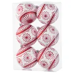 Set 6 globuri pentru brad rosu-alb cu sclipici, 8 cm, MagicHome