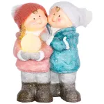 Figurina de Craciun cu copii si glob luminos LED, ceramica, 40 cm