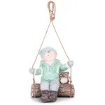 Figurină suspendată de Crăciun cu băiețel pe leagăn și bufniță, ceramică