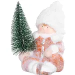 Figurină decorativă de Crăciun băiețel cu brăduț, teracotă, 14,5x13x17 cm