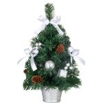 Stromček MagicHome Vianoce, ozdobený, strieborný, mašľa, 40 cm