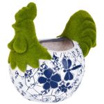 Dekorácia MagicHome, Kohútik s kvetináčom, modrý ornament, keramika, 34,5x24x30,5 cm