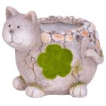 Dekorácia MagicHome, Mačka s kvetináčom, keramika, prírodná, 30x25,5x26,5 cm
