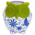 Dekorácia MagicHome, Sova s kvetináčom, modrý ornament, keramika, 26,5x24x27,5 cm