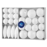 Set 31 globuri albe pentru brad MagicHome, decoratiuni de Craciun din plastic