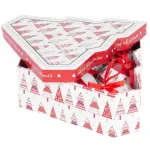 Globuri de Craciun rosu-alb cu model brad, 7,5 cm, set 6 buc