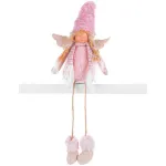 Figurină decorativă înger de Crăciun textilă, roz-maro, 52 cm