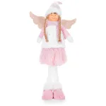 Figurină decorativă înger de Crăciun roz-alb din textil, 59 cm