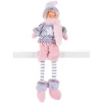 Figurină decorativă de Crăciun băiețel textil roz-gri, 54 cm