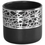 Dekorácia MagicHome, Kvetináč so strieborným ornamentom, čierny, dolomit, 16,8x16,8x14,7 cm