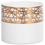 Dekorácia MagicHome, Kvetináč so zlatým ornamentom, biely, dolomit, 16,8x16,8x14,7 cm