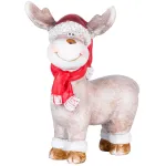 Decorațiune ren de Crăciun cu fular roșu, din polyresin, 20x20x24 cm