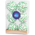 Set 6 globuri albe cu sclipici si decor festiv pentru brad, 8 cm