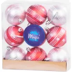 Set 9 globuri de Craciun pentru brad, rosu-roz mat cu decor, 6 cm