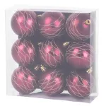 Set 9 globuri pentru brad de Craciun bordo mate cu decor, 6 cm