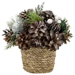 Ikebana decorativă de Crăciun naturală cu globuri verzi, 19x19 cm