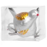 Set 2 ornamente pentru brad, pasari decorative argintii, 11 cm