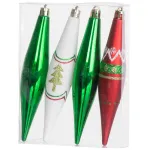 Set 4 ornamente de Craciun pentru brad, rosu-verde, decorative, 3x15 cm