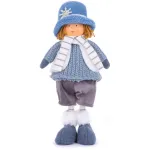 Figurină decorativă de Crăciun băiețel cu pălărie albastră, 36 cm