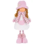 Figurina decorativa fetita de Craciun roz, textila, 36 cm