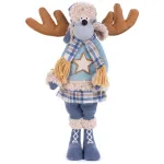 Figurină decorativă Crăciun ren-fetiță albastră din material textil 55 cm