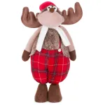 Figurina decorativa ren de Craciun din material textil rosu, 92 cm