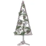 Brad decorativ din lemn cu globuri argintii MagicHome, 20x3x47 cm