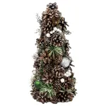 Brad decorativ natural de Craciun cu conuri si globuri verzi, 47 cm